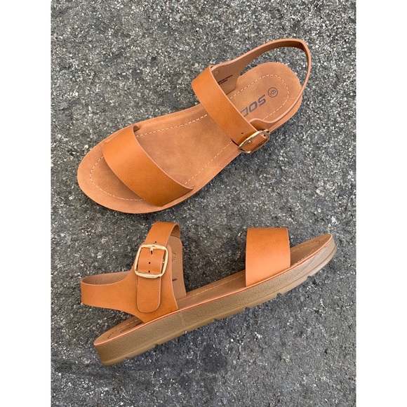 Soda | Shoes | Soda Tan Comfort Single Strap Ankle Flat Sandals | Poshmark